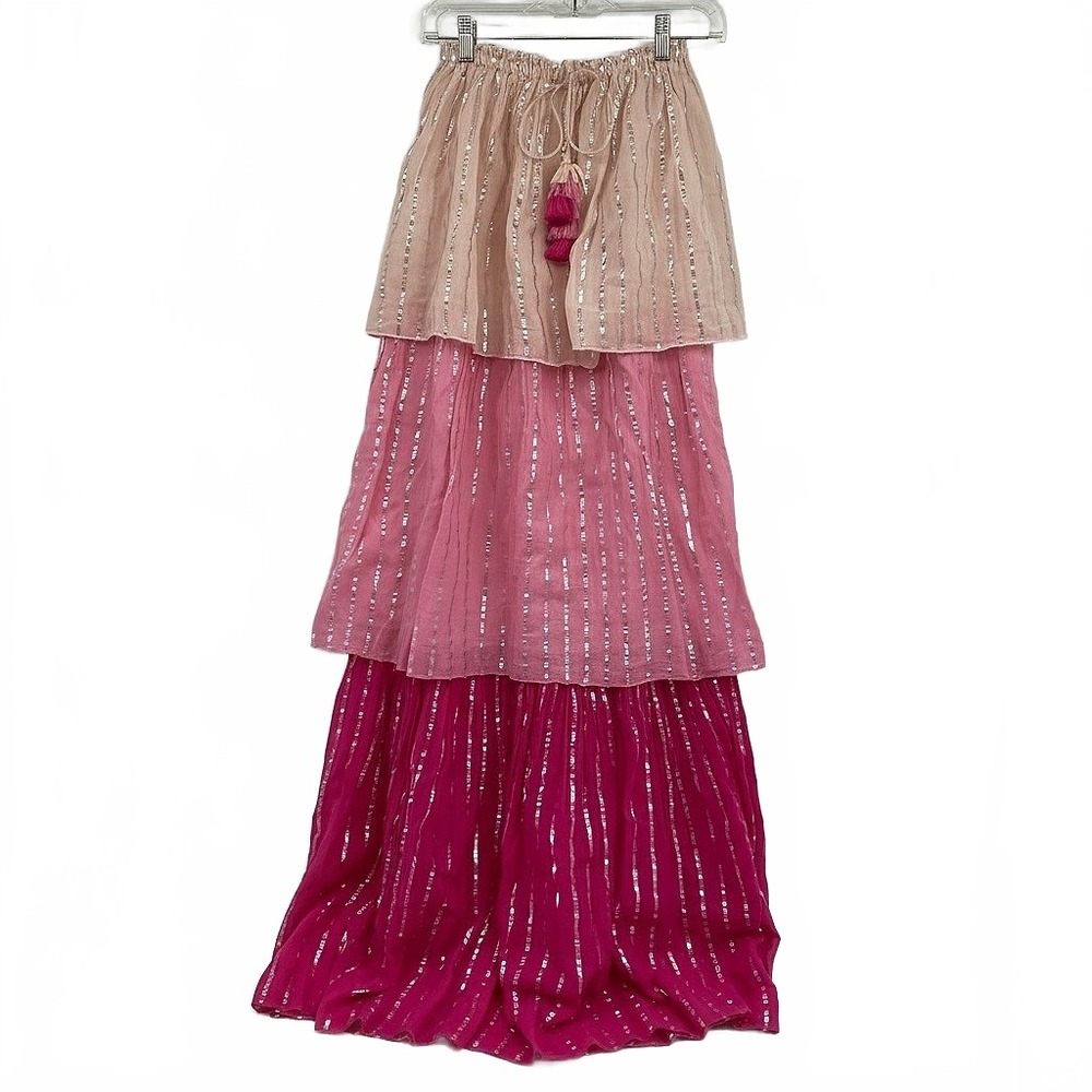 PQ Swim Pink Silver Striped Tiered Strapless Maxi Dress | Womens XS